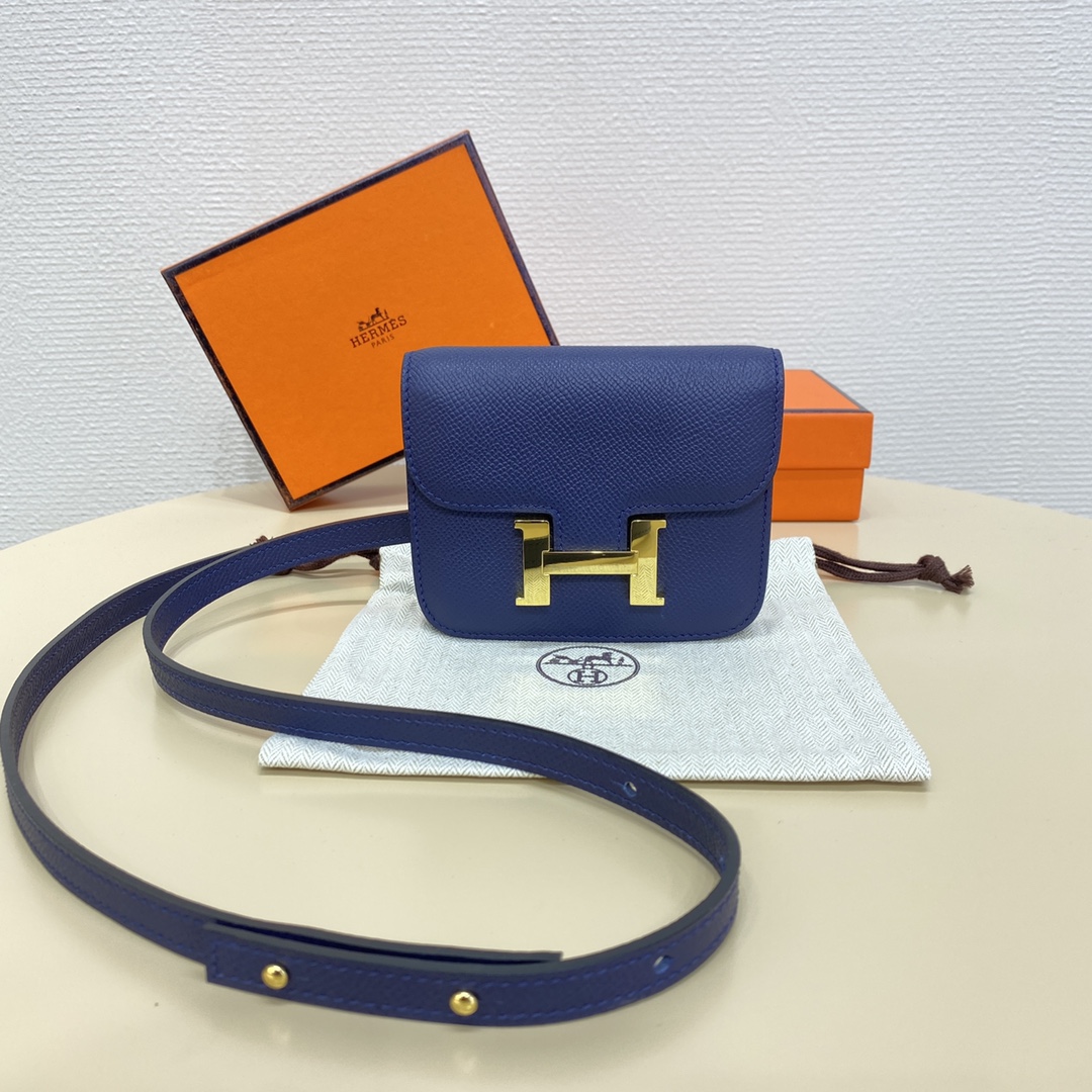 Hermes Constance Slim Wallet Belt Bag In Deep Blue Epsom Leather